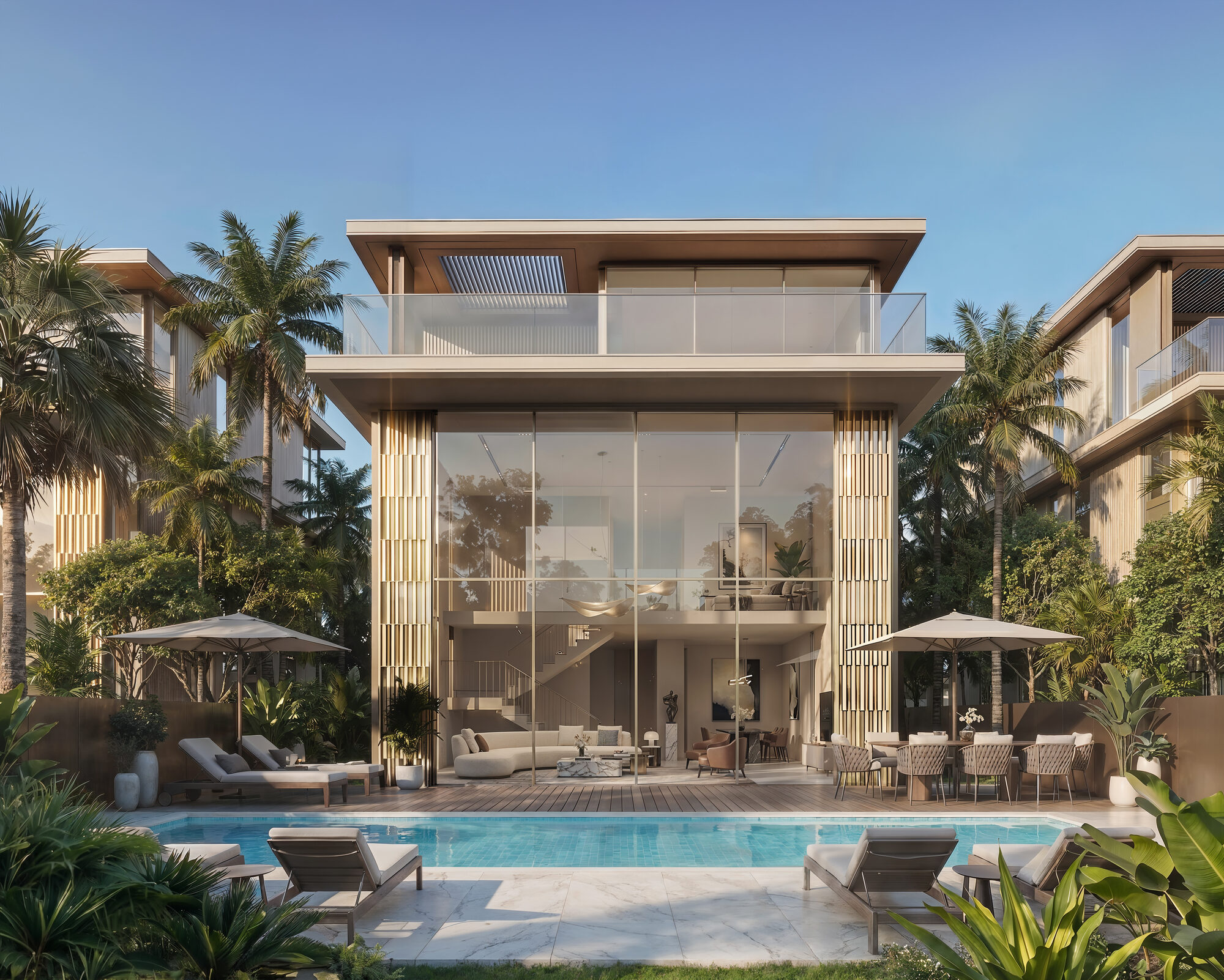 Tilal Binghatti Grand Mansion exterior — three-storey signature villa with pool